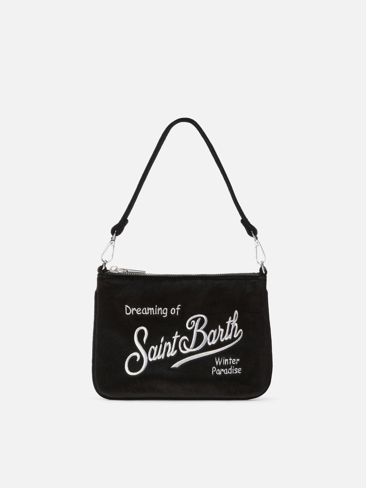 Borsa a spalla Mini Parisienne nera in velluto con ricamo logo