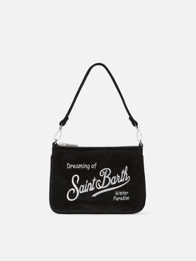 Borsa a spalla Mini Parisienne nera in velluto con ricamo logo
