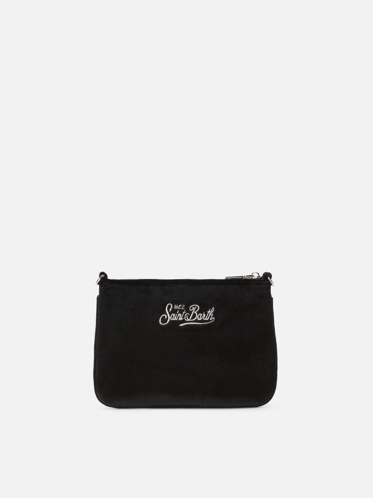 Borsa a spalla Mini Parisienne nera in velluto con ricamo logo