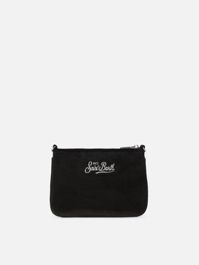 Borsa a spalla Mini Parisienne nera in velluto con ricamo logo