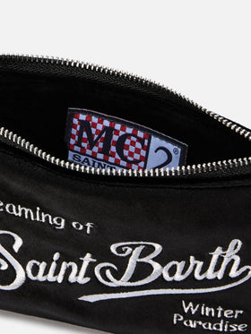 Borsa a spalla Mini Parisienne nera in velluto con ricamo logo