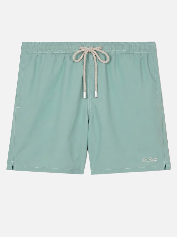 Salbeigrüne, mittellange, klassische leichte Badehose von Patmos