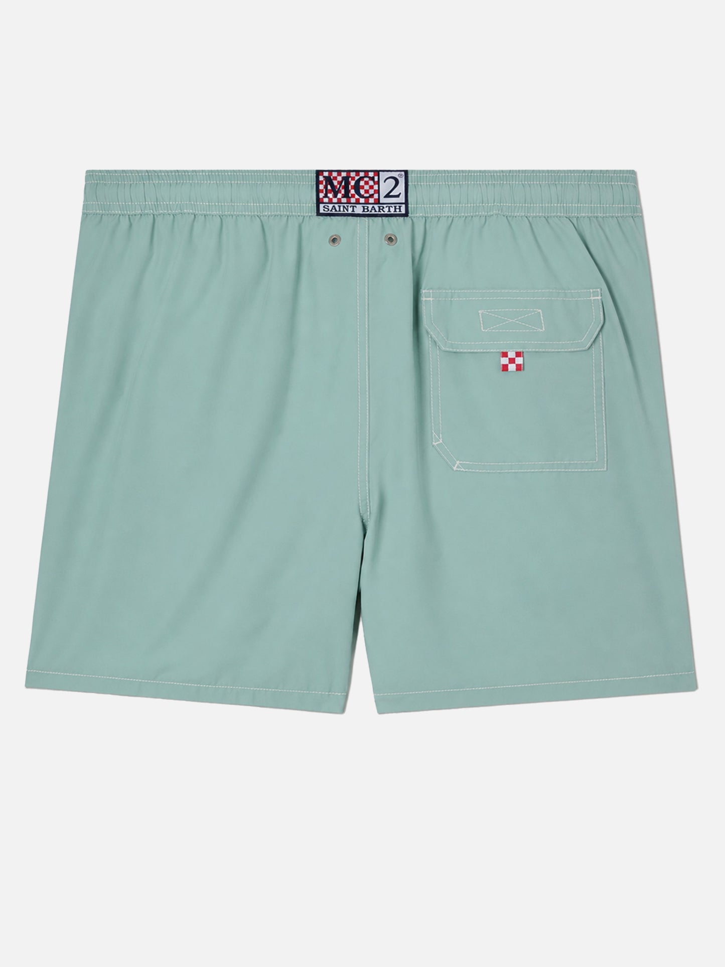 Salbeigrüne, mittellange, klassische leichte Badehose von Patmos