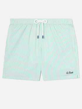Bañador shorts de seersucker a rayas Patmos en verde salvia y blanco 