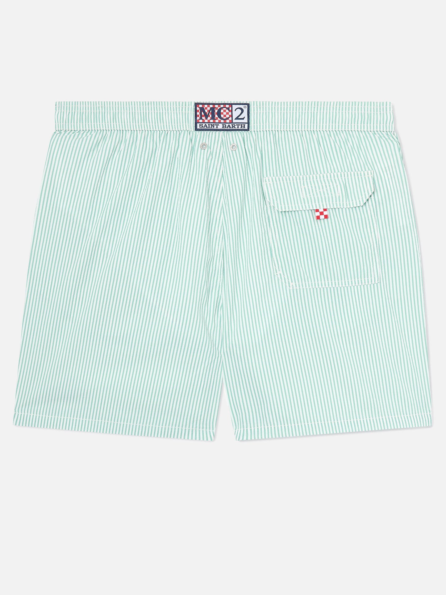 Bañador shorts de seersucker a rayas Patmos en verde salvia y blanco 