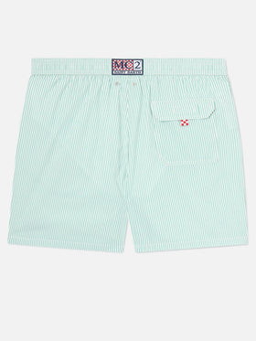 Bañador shorts de seersucker a rayas Patmos en verde salvia y blanco 