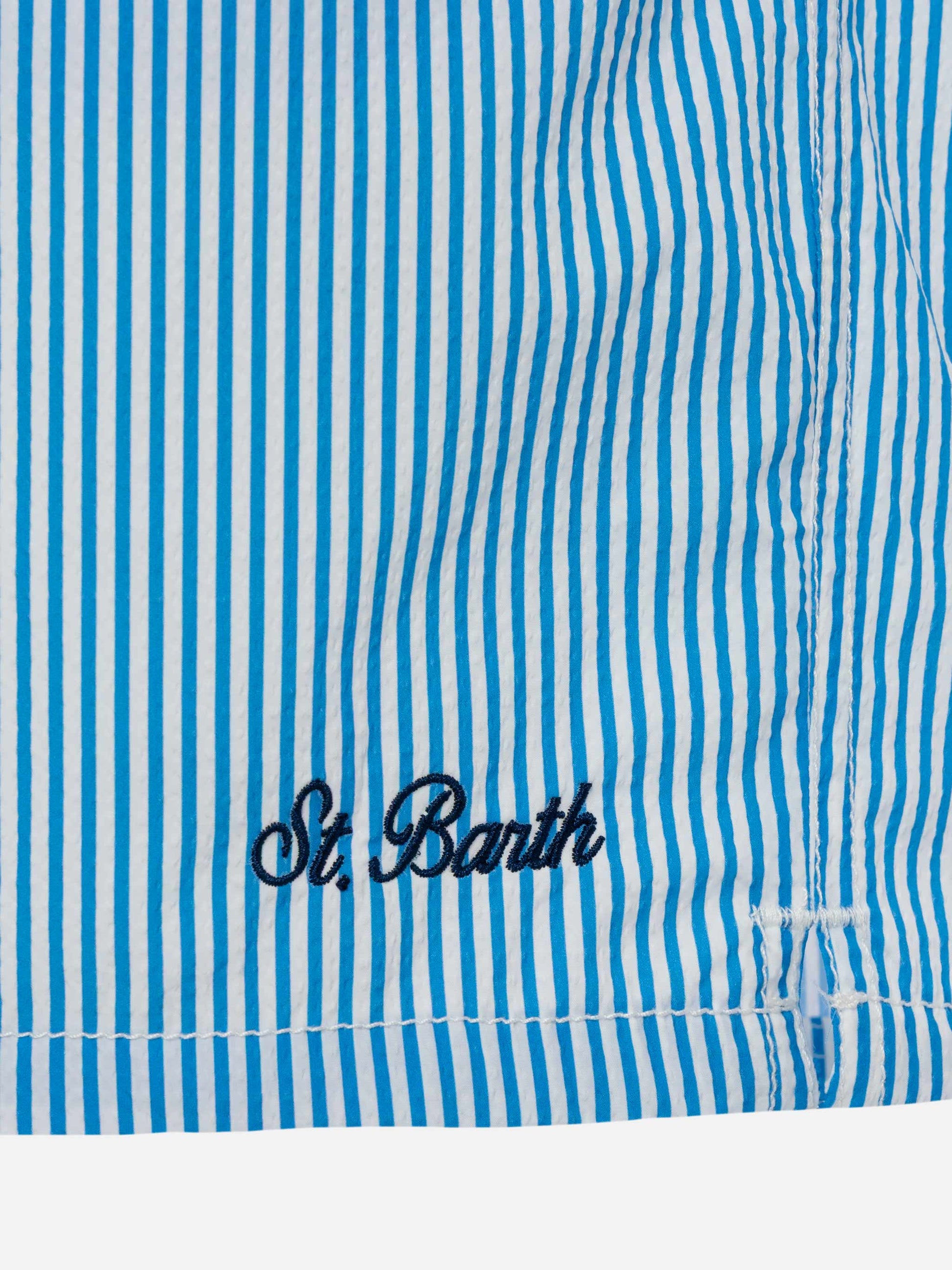 Seersucker bluette striped classic light swim shorts Patmos - MC2 Saint Barth