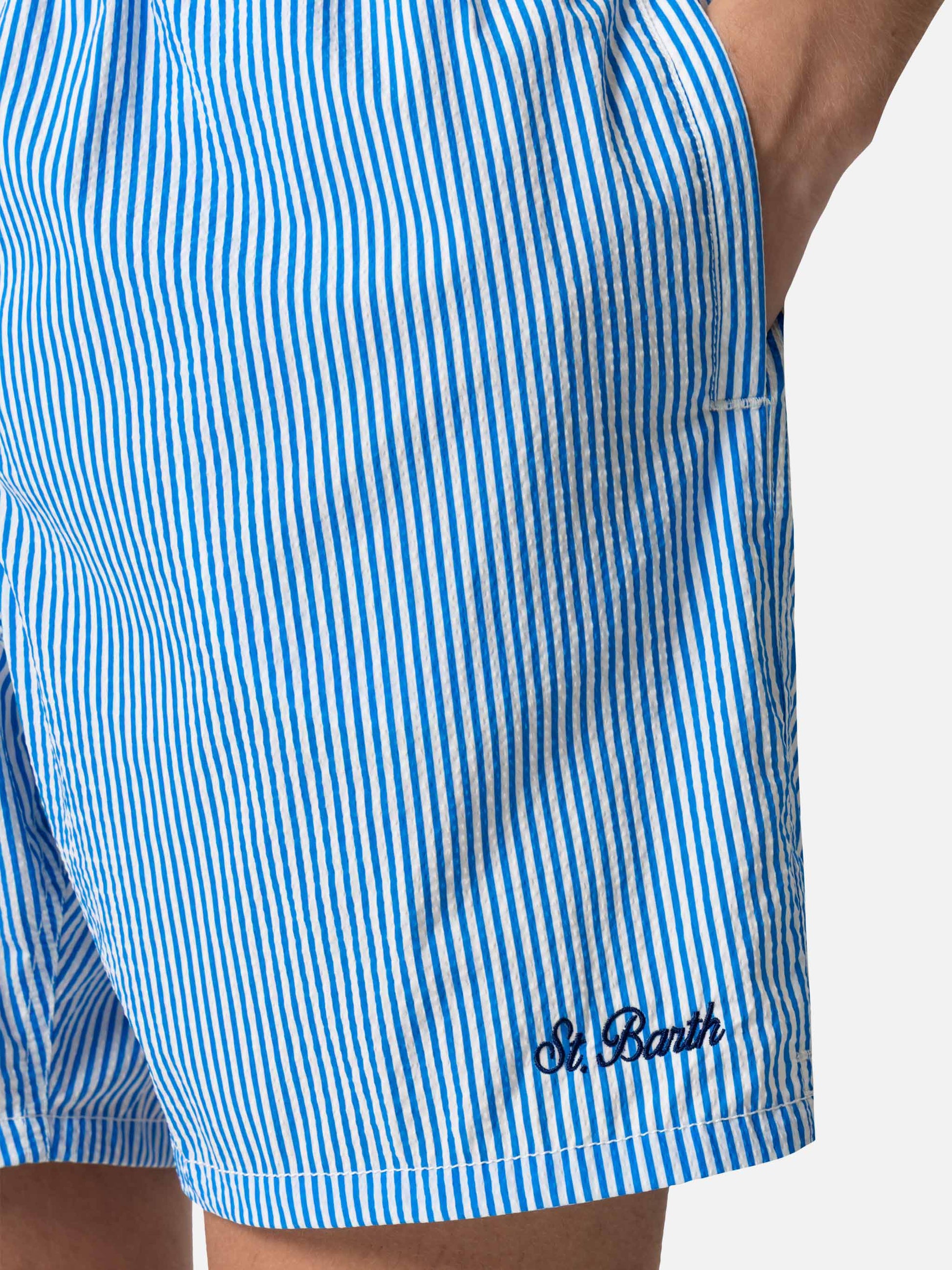 Seersucker bluette striped classic light swim shorts Patmos - MC2 Saint Barth