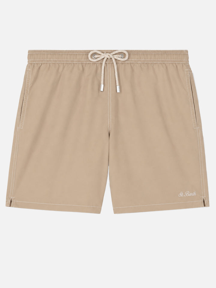 Beigefarbene, mittellange, klassische leichte Badeshorts von Patmos
