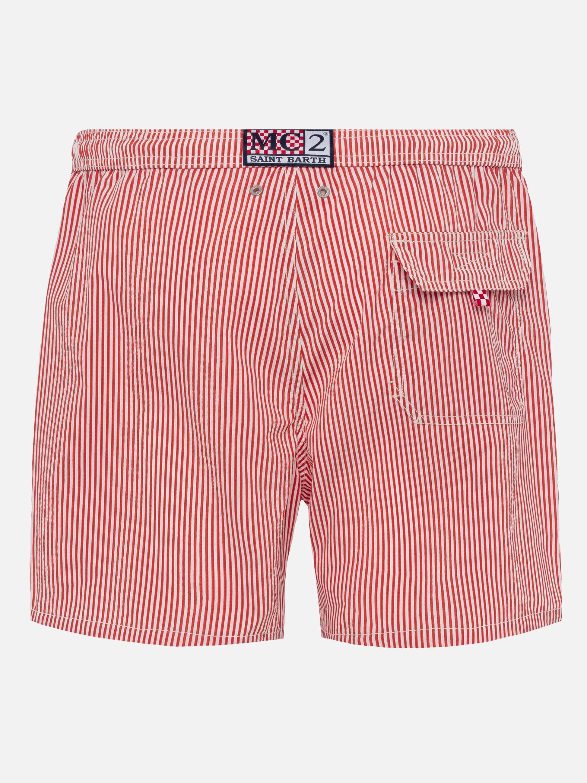 Seersucker red striped classic light swim shorts Patmos - MC2 Saint Barth