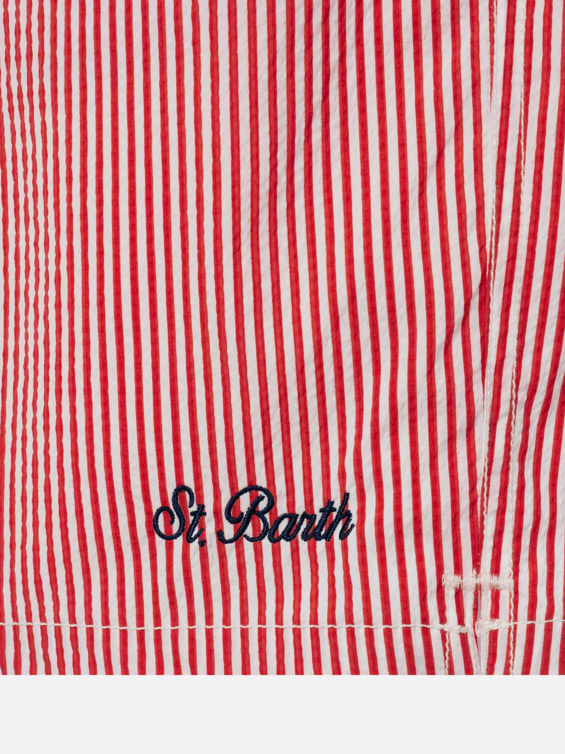 Seersucker red striped classic light swim shorts Patmos - MC2 Saint Barth