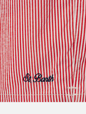 Seersucker red striped classic light swim shorts Patmos - MC2 Saint Barth