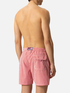 Seersucker red striped classic light swim shorts Patmos - MC2 Saint Barth