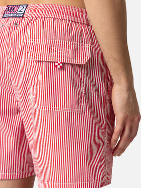 Seersucker red striped classic light swim shorts Patmos - MC2 Saint Barth