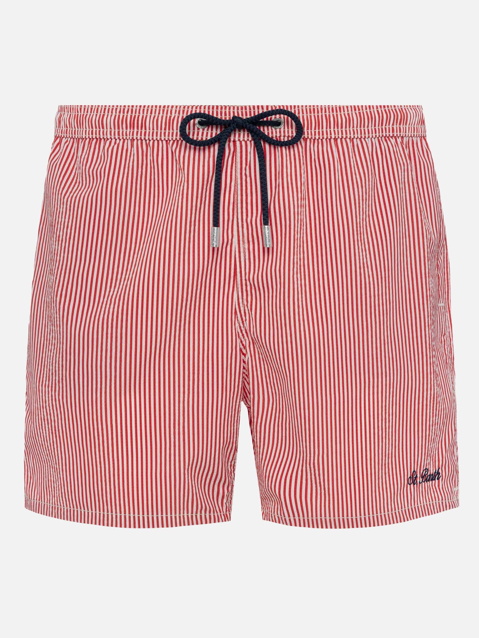 Seersucker red striped classic light swim shorts Patmos - MC2 Saint Barth