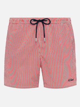 Seersucker red striped classic light swim shorts Patmos - MC2 Saint Barth