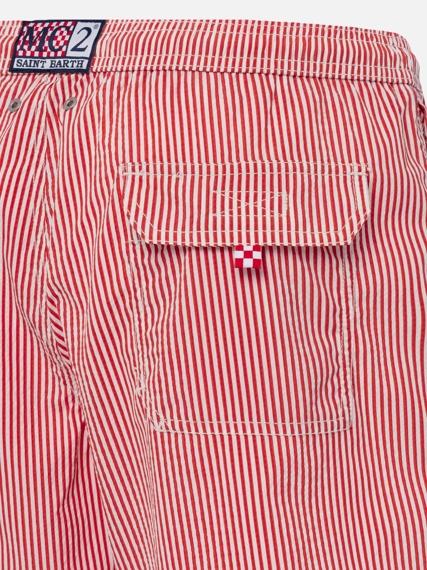 Seersucker red striped classic light swim shorts Patmos - MC2 Saint Barth