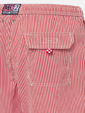 Seersucker red striped classic light swim shorts Patmos - MC2 Saint Barth