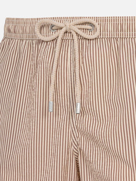 Costume classico leggero Patmos in seersucker a righe beige