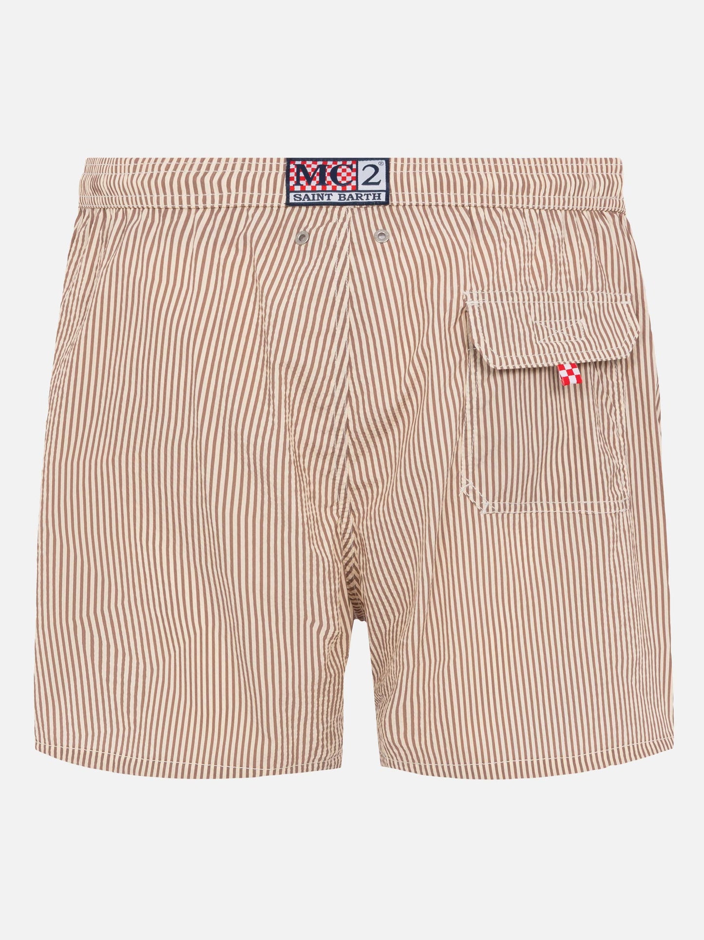 Costume classico leggero Patmos in seersucker a righe beige