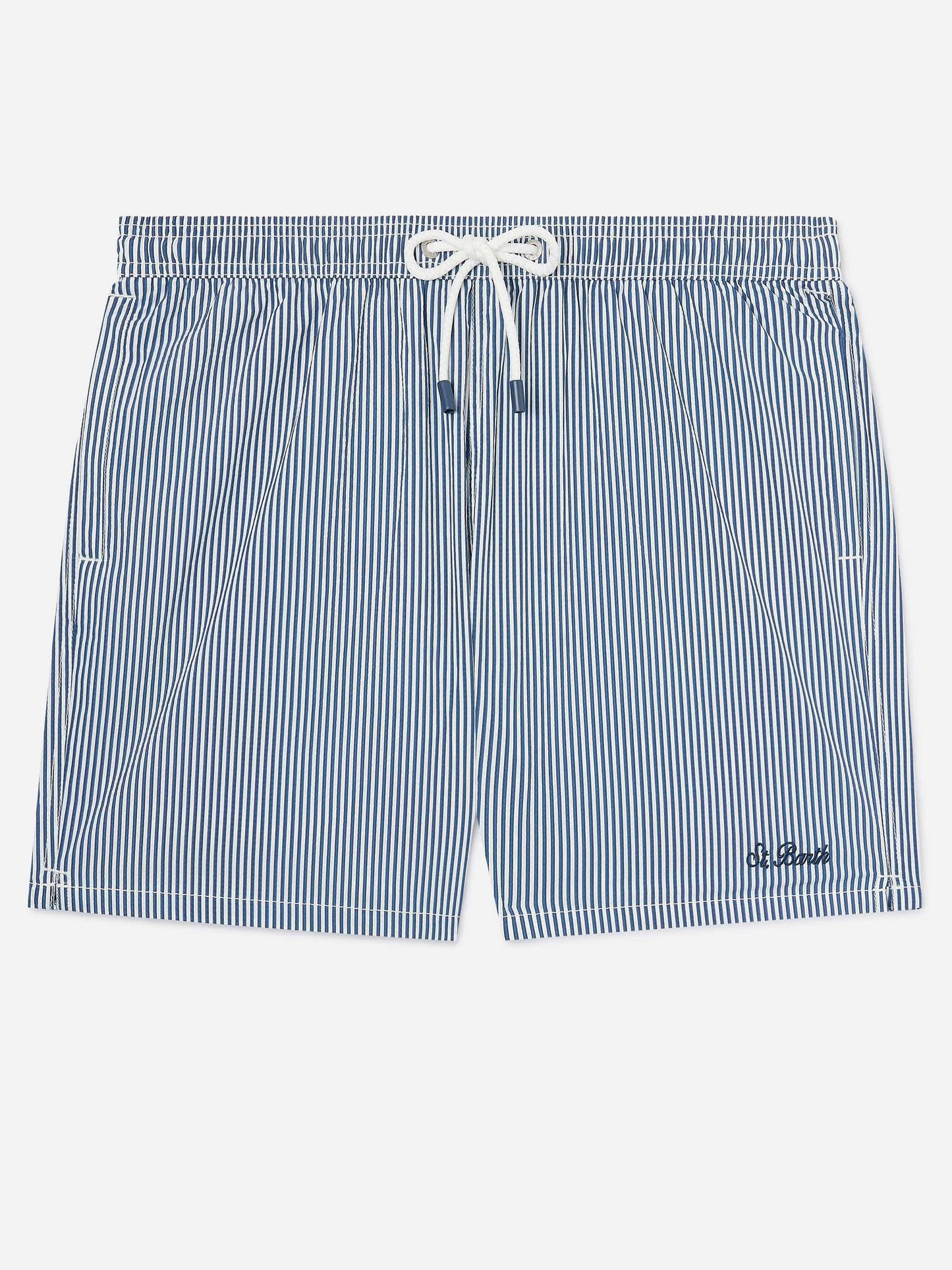 Patmos seersucker striped swim shorts in navy blue and white