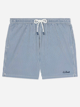 Patmos seersucker striped swim shorts in navy blue and white