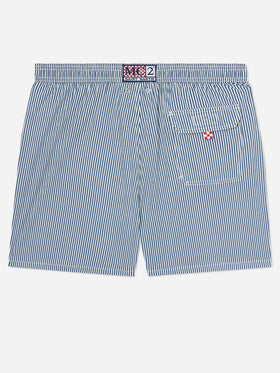 Patmos seersucker striped swim shorts in navy blue and white