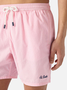 Patmos seersucker gingham swim shorts in pink and white