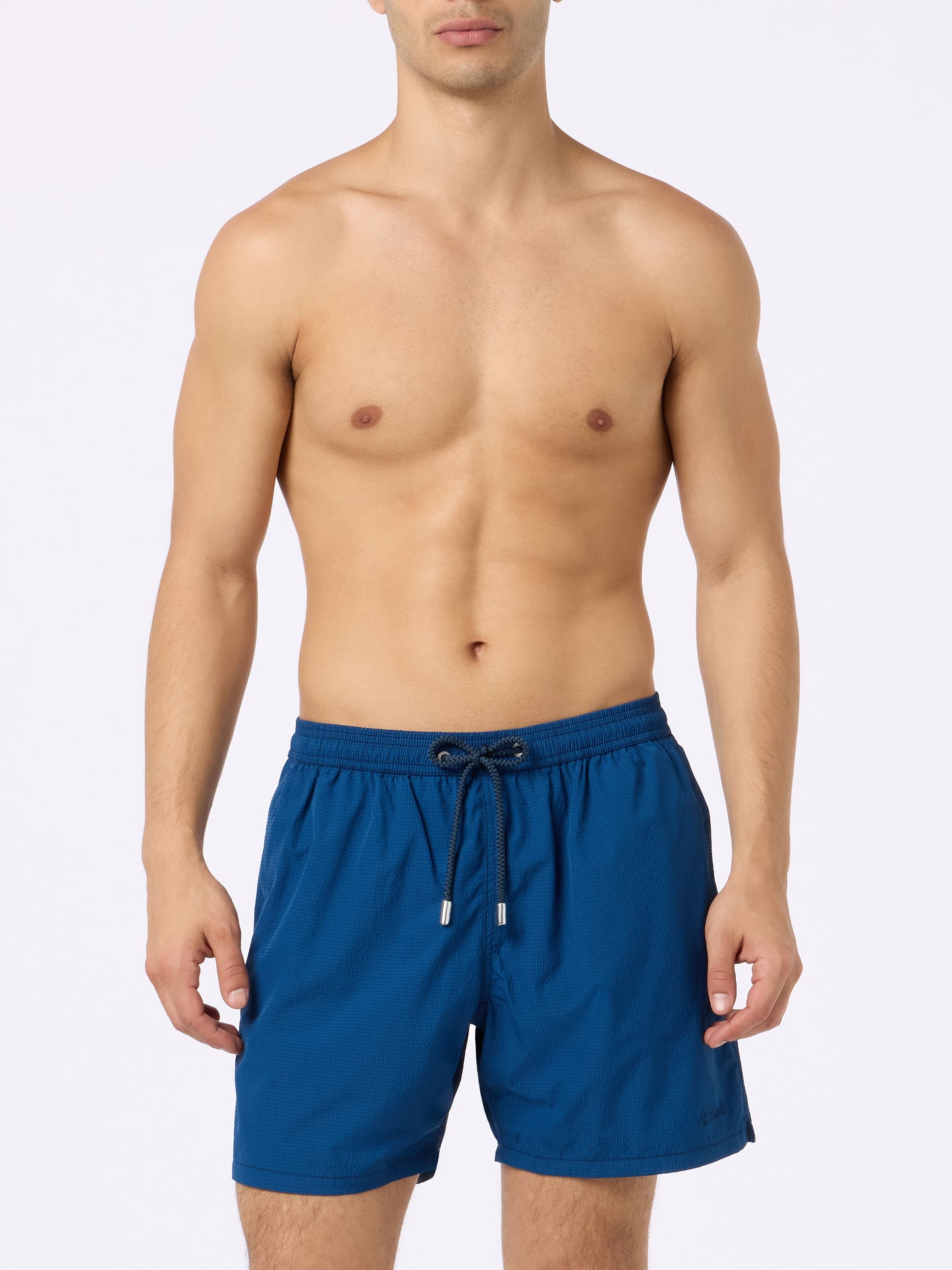 Patmos marineblaue Seersucker-Badeshorts