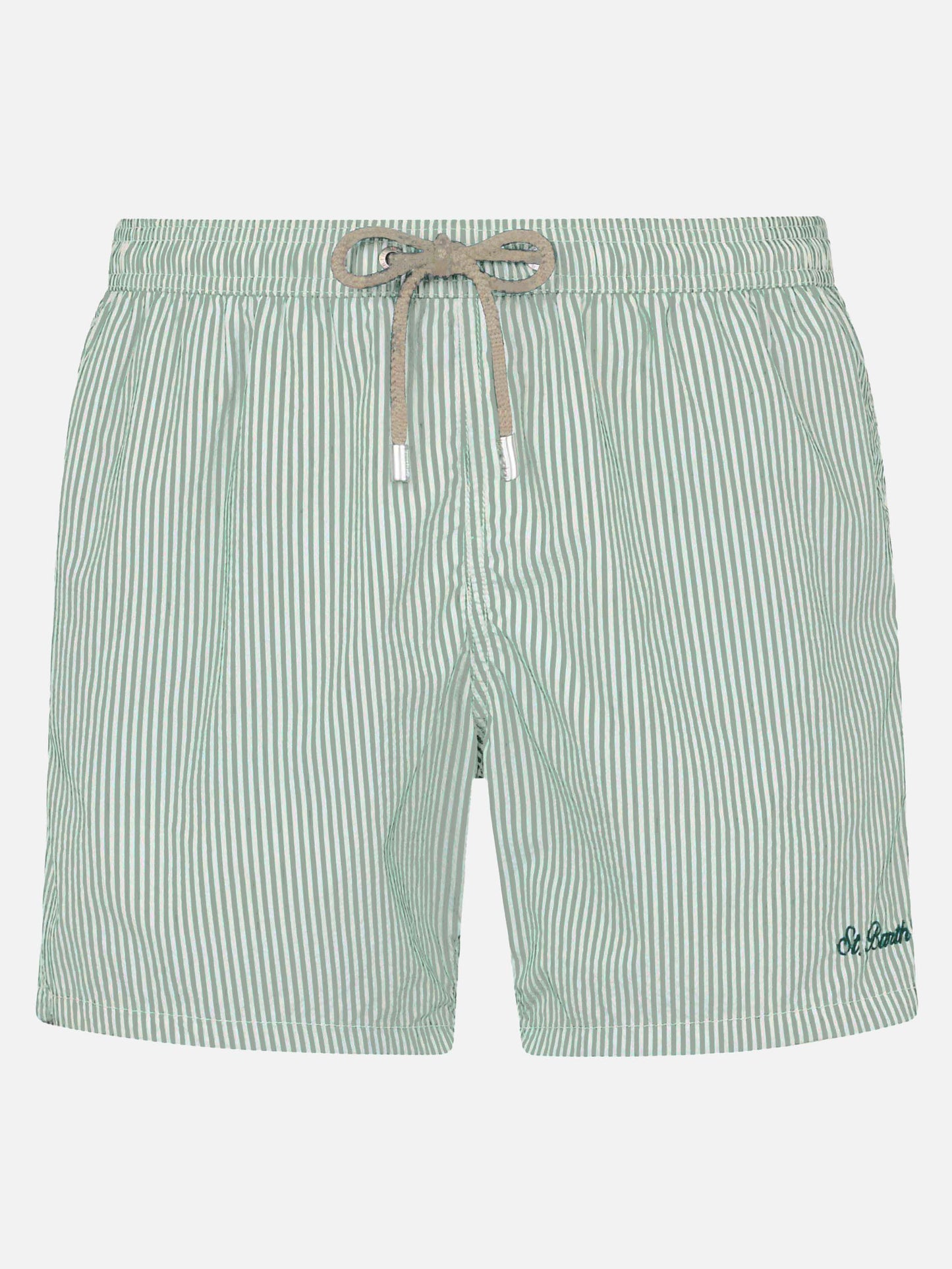 Seersucker sage green striped classic light swim shorts Patmos