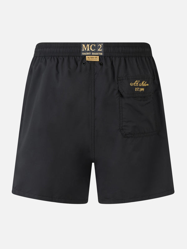 Man black mid-length swim shorts Patmos with Milan 125 embroidery | AC MILAN 125 SPECIAL EDITION