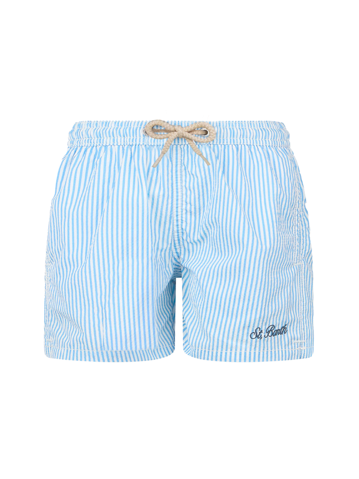 Patmos Jr seersucker striped mid-length swim shorts