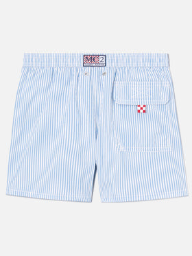 Short de bain Patmos Jr en seersucker rayé avec broderie St. Barth 