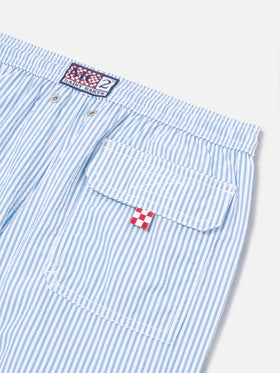 Patmos Jr seersucker swim shorts striped with St. Barth embroidery