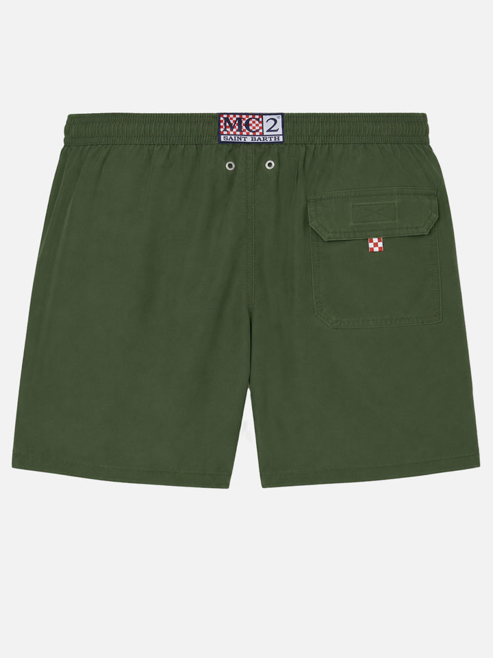 Costume mare Patmos verde militare con effetto used e ricamo logo