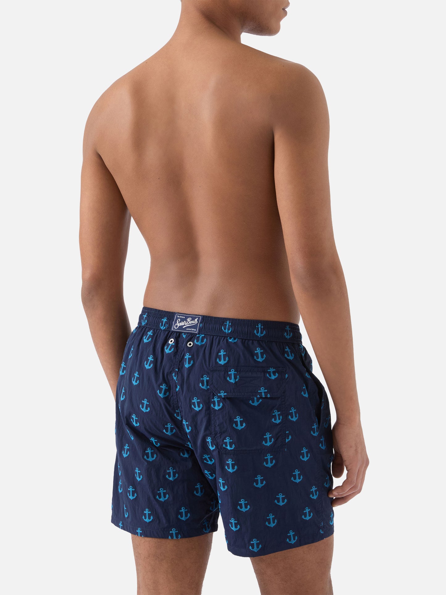 Patmos swim shorts in blue with all-over anchor print
