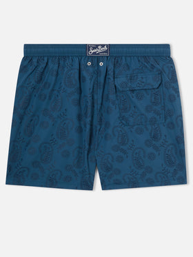 Costume mare Patmos in sangallo blu con ricamo 