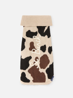 Pulldoger dog sweater with cow print and logo embroidery