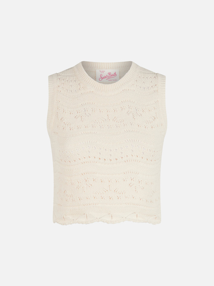 Top Peach in maglia di cotone bianco