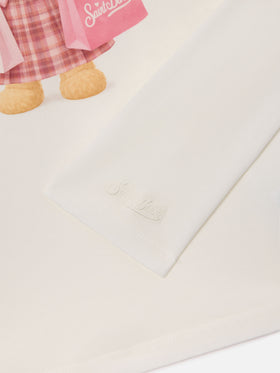 T-shirt Penny bianca a manica lunga in cotone organico con stampa orsetto