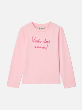 Pink Penny organic cotton long sleeve t-shirt with Vado Dai Nonni embroidery
