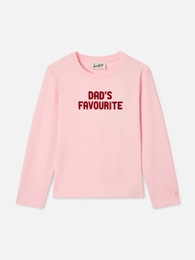 T-shirt Penny rosa a manica lunga in cotone con stampa flock Dad's Favourite