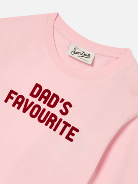 T-shirt Penny rosa a manica lunga in cotone con stampa flock Dad's Favourite
