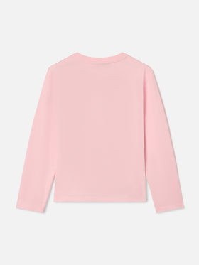 T-shirt Penny rosa a manica lunga in cotone con stampa flock Dad's Favourite