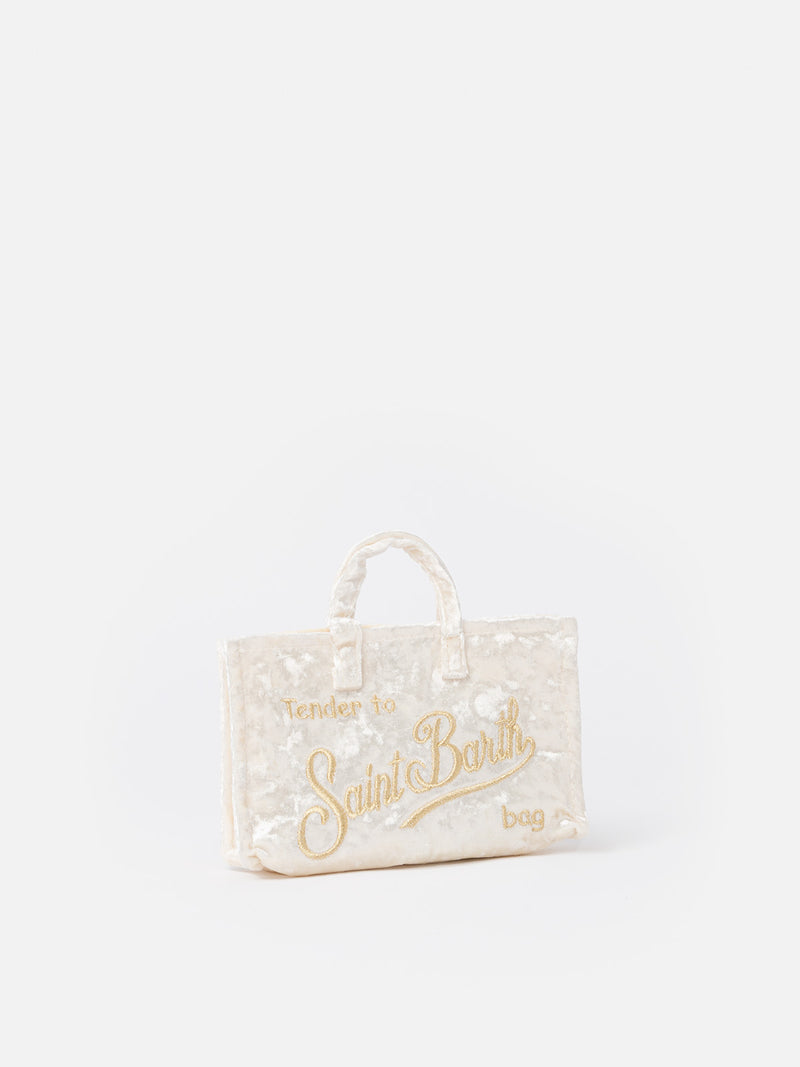 White chenille Phone Bag with Saint Barth logo embroidery