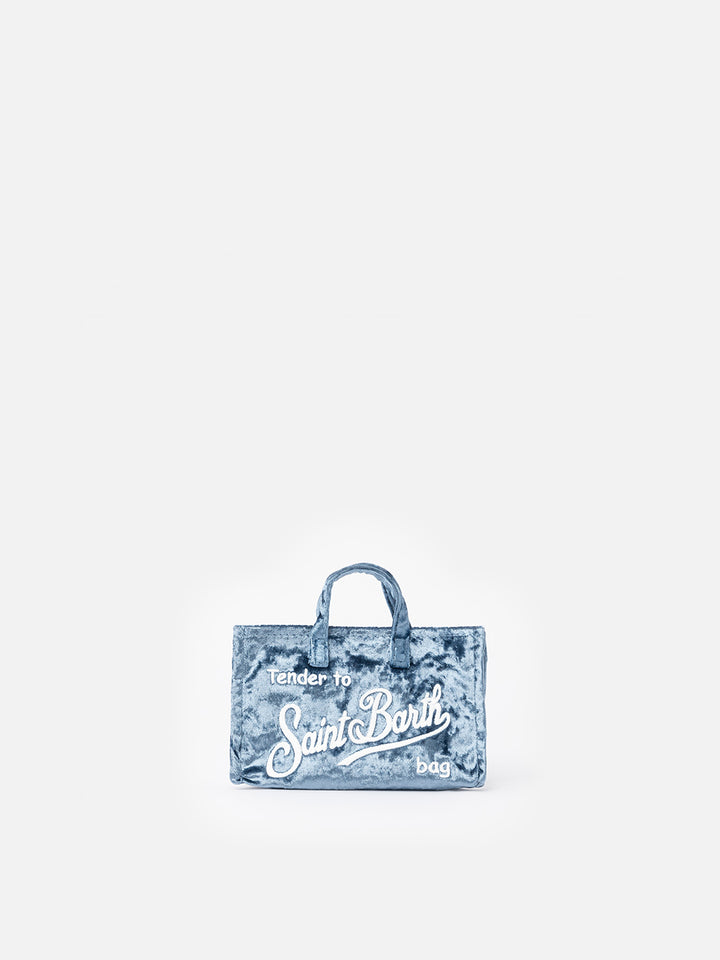 Borsa per telefono in ciniglia azzurra con ricamo logo Saint Barth