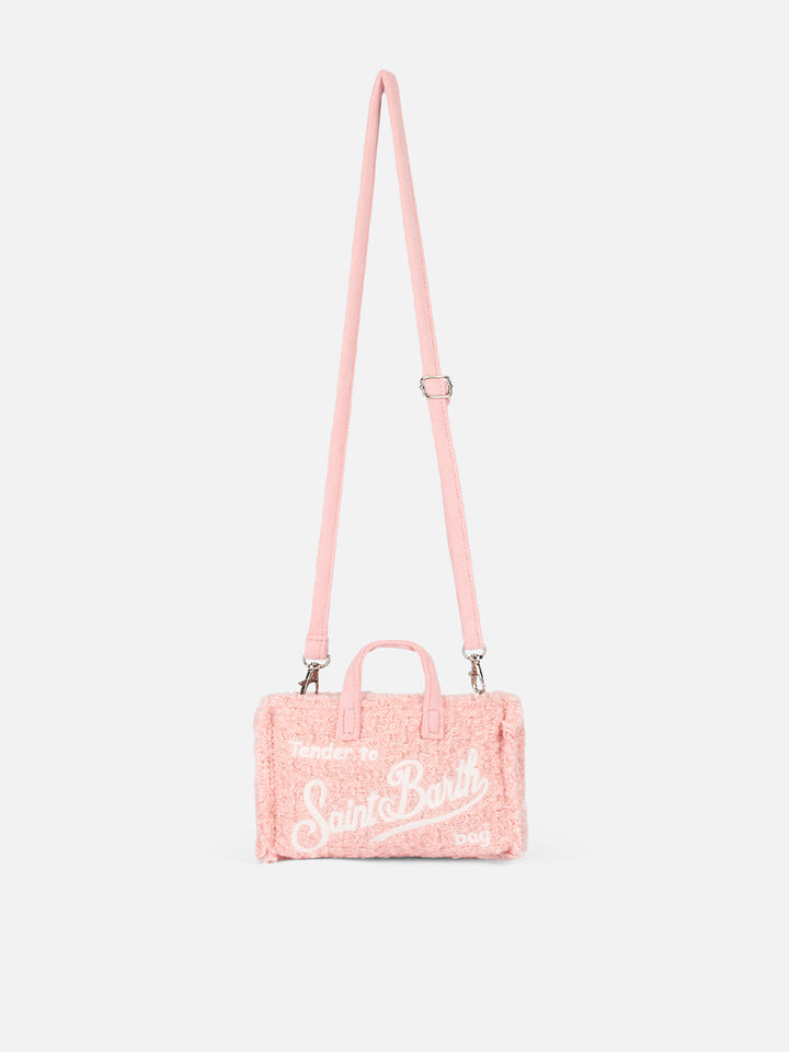 Borsa per telefono in tweed rosa con ricamo del logo Saint Barth