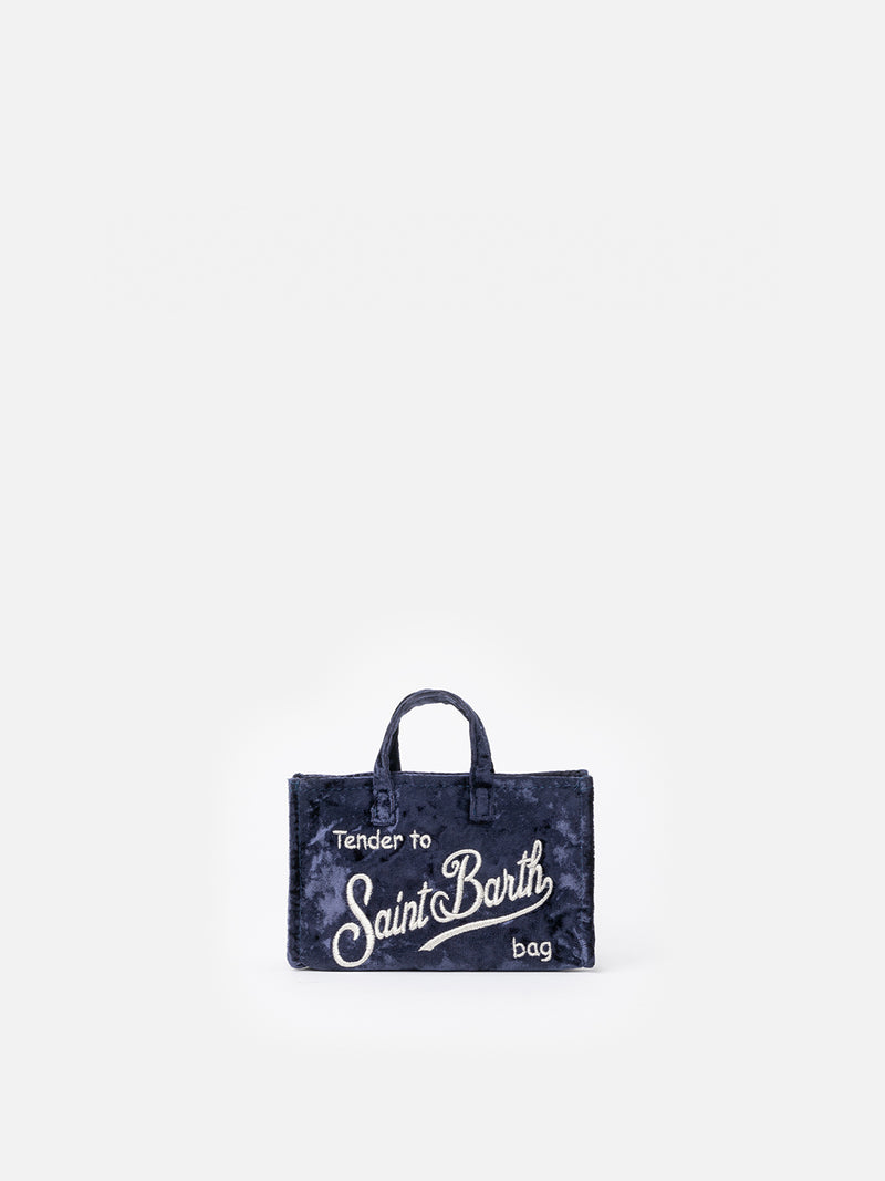 Navy blue chenille Phone Bag with Saint Barth logo embroidery