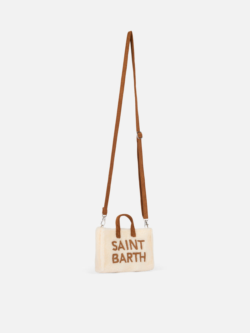 White teddy fabric Phone Bag with Saint Barth logo embroidery