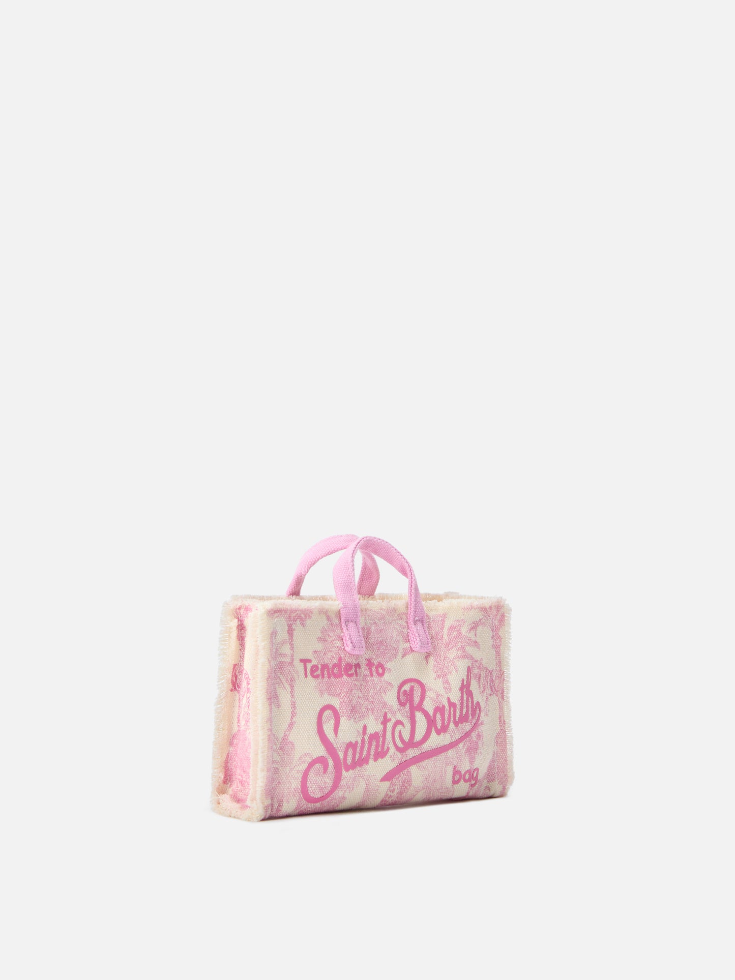 Borsa Phone micro in canvas con stampa toile de jouy rosa e logo a contrasto